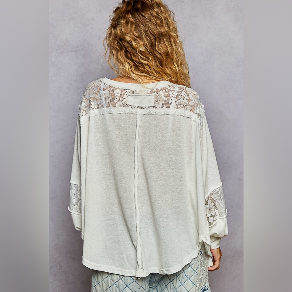 POL V-Neck Long Sleeve T-Shirt with Lace Detail - Picture 3 of 4